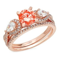 1. CT sjajan okrugli rez simulirani crveni dijamant 14k Rose Gold Solitaire sa akcentima Bridal Set