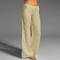 Clodeeu ženske ležerne čvrste pamučne posteljine elastične strukske struke duge široke pantalone za