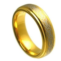 Žuti pozlaćeni postepeni rub visokog poljskog laserskog urezanog keltskog čvorova uzorak vjenčani prsten za muškarce ili dame