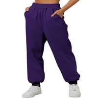 Glonme dame jogger hlače Čvrstoj pantalone sa čvrstim bojama HIGH struine pantalone za žene dnevni boravak udobnosti sa džepovima ljubičasta m