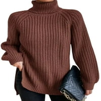 Colisha Dame Jumper vrhovi dugih rukava pleteni džemperi Chunky pleteni džemper od labavog šik kornjača pulover smeđi XL