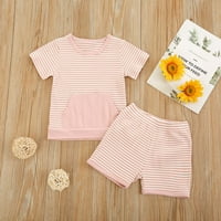 12 meseci-6years Girls Outfit Set Toddler Stripe Stripe kratke hlače Džepni čvrsti boja kostim ružičastog