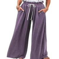 Abtel Palazzo Pant Solid Collow Color Pants Lounge pantalone Dame Labavi fit na plaži Purple s