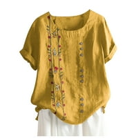 Ženske vrhove kratkih rukava od pune bluze casual dame modne posade vrat ljeto žuto l