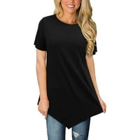 GUIEOI Crne bluze za ženske majice za žene Klasične ljetne čvrste boje kratkih rukava nepravilni rub tunike Tunts Flowy Bluzes majica