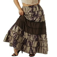 PUDCOCO žene Vintage Tie-Dye Color Contrast suknja Visoko struk elastična nabora za ubod na dužini gležnja