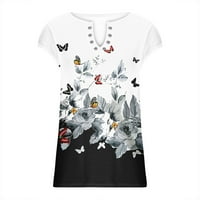 Ganfancp ženski ljetni vrhovi V-izrez cvjetni ispis majica Dugme Udobne bluze, veličina S-2XL