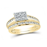 Čvrsta 14k žuto zlato i njezina okrugla dijamantski klaster Usklađivanje par tri prstena za brisanje prstena za brisanje za vjenčanje 1. CT. -
