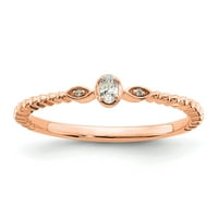 0.10ct. CZ Čvrsta real 14k ružični poljski skelopirani vjenčani prsten za prsten petite ovalni kompletni