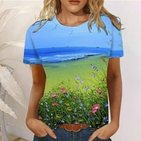 Ženska modna ljetna casual tiska Okrugla vrata Labavi majica kratkih rukava Top bluza pulover