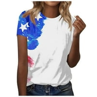 Sksloeeeeeeg Bluze za žene USA zastava za zastavu Majica Žene 4. srpnja Poklon majica casual kratkih rukava američke ponosne majice, bijeli XL