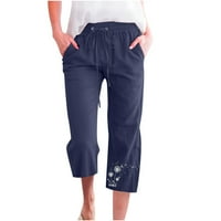 Youmaao Capri pantalone za žene sa džepovima Casual Casual Struk široke noge Capri hlače Ženske pamučne