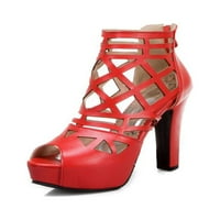 Daeful Womens Sandal šuplje sandale pete Peep toe pete Rad Udobne cipele Modne ljetne casual cipele crveno 6