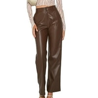 Litie ženske bočne boje bočni džepovi sa visokim strukom patentni patentni hlače od kože