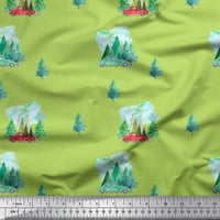 Soimoi Green Rayon tkanina Čedro drvo i planina priroda Ispis tkanina od dvorišta