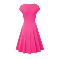 Ženske haljine Clearence Midi haljina, modni čvrsti kratki rukav letnji haljina V-izrez Vruća ružičasta
