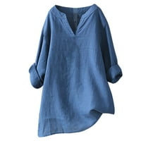 Miayilima Plus size Ženske košulje Ležerne prilike Košulje za žene Zimska jesen dugih rukava okrugli izrez T-majice Plavi XXL