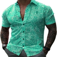 Glonme Muškarci Ljetni košulji za bluzu za vrat kratki rukav na plaži Comfy majica casual gumb down majica zelena m