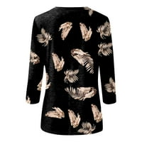 Hanas vrhovi ženska modna cvjetna bluza, leptiri i lišće tiskani rukav Tunik, Henley okrugli vrat labav
