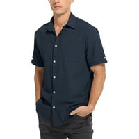 IOPQO Muška majica Muška ljetna moda casual klasična džepa u boji Jednostruka pamučna i posteljina majica