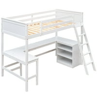 Potkrov sa dva odvojena veličine sa policama i stolom, drveni potkrovni krevet sa stolom - bijeli