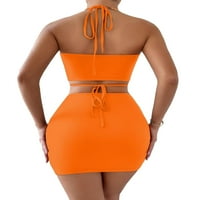 Halter Colorblock narančaste žene bez rukava sa dva dijela odjeća
