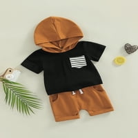 Calsunbaby Toddler Kids Boys Ljetni odjel kontrastni boja prugaste kapuljače s kratkim rukavima s džepovima