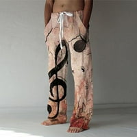 Muška modna ležerna ispisana posteljina džep čipkaste hlače Velike veličine hlače