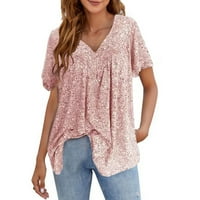 Majice za žene plus veličine kratkih rukava V izrez za ispis bluza pulover majica