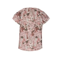 Njoeus Womens Tops casual bluze za žene kratki rukav modni ženski gumb Ležerne prilike od ispisane vrhove
