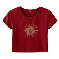 GDFUN Ženska modna sunčana mjesec Print Pupak Majica kratkih rukava Okrugli vrat Top Thirts Majice za žene