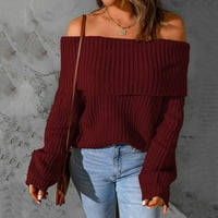 Voncos džemperi za žene- casual pulover na klirensu hladno rame s ramena Loše žene vrhovi vino veličine