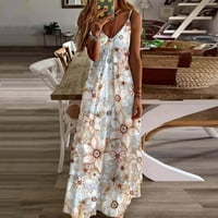 DANHJIN MAXI Haljina za žene Ljeto seksi V-izrez cvjetno tiskane casual labave haljine bez rukava bez