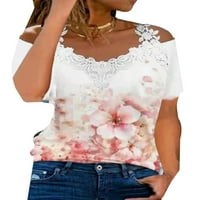 Lilylll ženska casual labava hladno ramena kratki rukav cvjetni čipkasti bluza majica