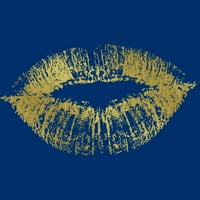 Zlatni poljubac usne Muške kraljevske plave grafički tee - Dizajn ljudi XL