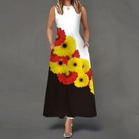 Sandresses za ženske haljine za plažu za žene cvjetni vintage bez rukava sa džepovima Crew vrat Velike