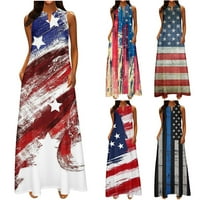 Xihbxyly Cleance 4. srpnja Dan nezavisnosti USA haljina za ispis za zastavu, ženske maxi ljetne haljine za žene casual V-izrez bez rukava bez rukava dugačak haljina bijela xl # 1