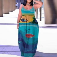 Ženska moda Summe Sun Haljine duge špagete Podesiva remen za remen bez rukava bez rukava Ležerna Duga Maxi haljina za žene sa džepovima, plavom, XL