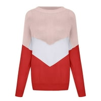 Prevelizirani džemperi za žene, ženski džemper za spajanje zimskog stila TRICOLOR umetnuta boja koja odgovara pletivom crvenim s