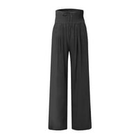 Hanas Hlače ženske modne labave casual čvrste visoke struke široke pantalone za noge casual hlače crna