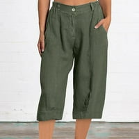 Oalirro casual pantalone za žene obrezane pantalone Žene CAPRIS za ljetno pamučno posteljina, vojska dugmeta zelena