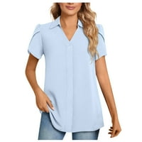 Ženska casual moda čvrsta boja V-izrez kratkih rukava kratkih majica na vrhu bluza l