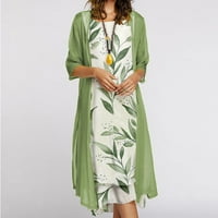 Mgohoen ženske cvjetne printske haljine casual labavi okrugli vrat na pola rukava midi haljina zelena xxxl