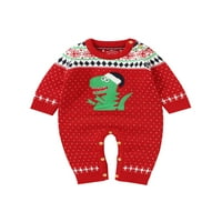 Božićni novorođeni dječaci Djevojke Outfits Dinosaur Print Romper dugih rukava Kliktira labav džemper Znak Crveno 0- mjeseci