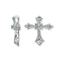 Carat Blue Topaz Cross Privjesak ogrlica s dijamantima u 10k bijelo zlato sa lancem