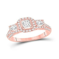 14kt Rose Gold Emerald Diarald Diamond 3-kameni bridalni zaručnički prsten 1- CTTW