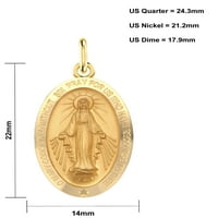 Male dame 14k žuto zlato čudesna Djevica Marija čvrsta ovalna polirana privjesna ogrlica