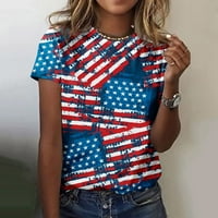 Žene na vrhu Ležerne haljive, ljeto slatka američka zastava Ispis kratkih rukava okrugli vrat T-majice