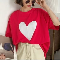 Rollbacks Ženske košulje zaljubljenih zaljubljenih košulja ženska košulja Žene klasična bluza Majica kratkih rukava Valentinovo, grafički ispis vrhova okruglog vrata pulover crvene m