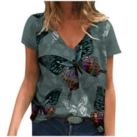 Ženski vrhovi ženski modni casual v-izrez kratki rukav leptir za ispis bluza tamno siva xxl